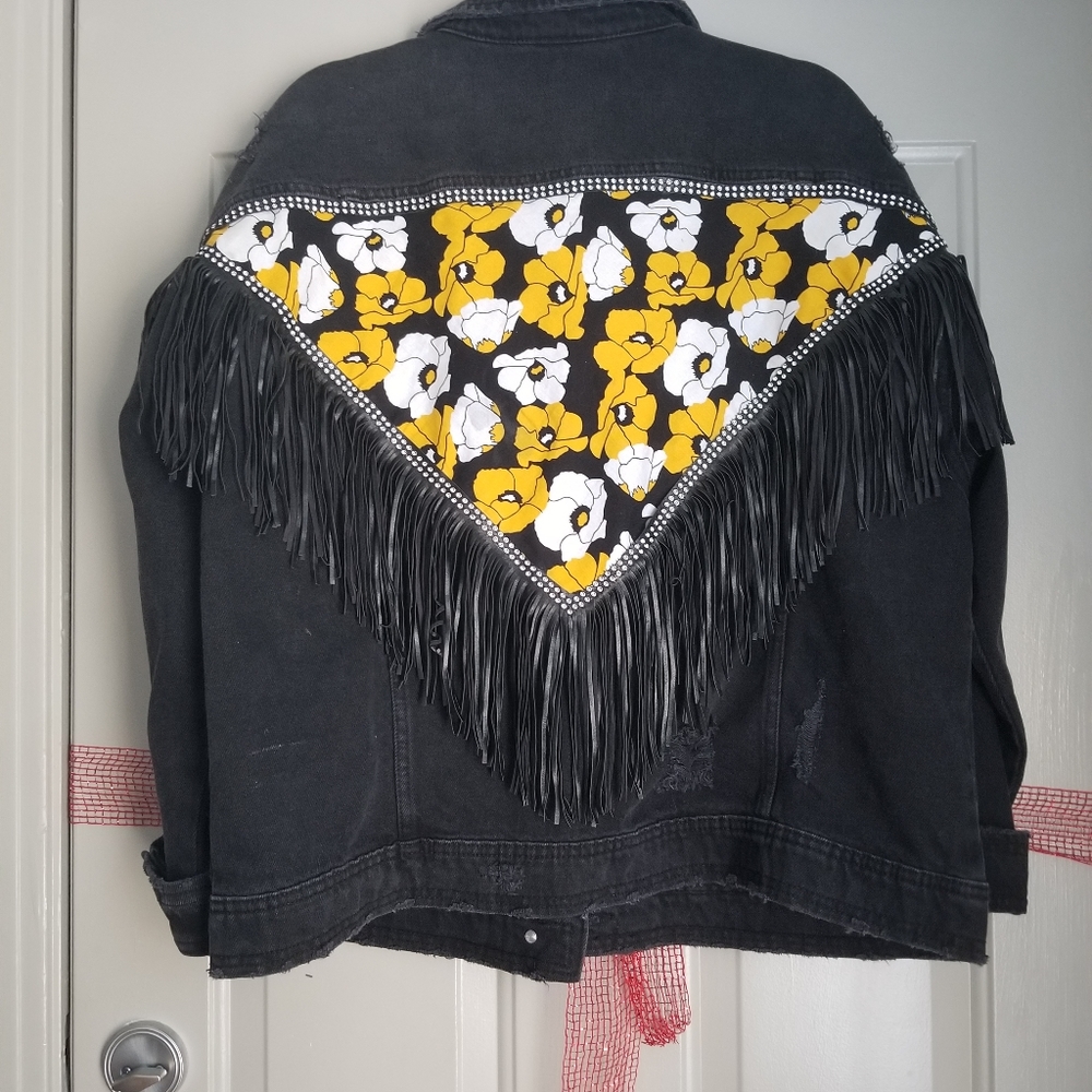 Custom Black Fringe Denim Jacket